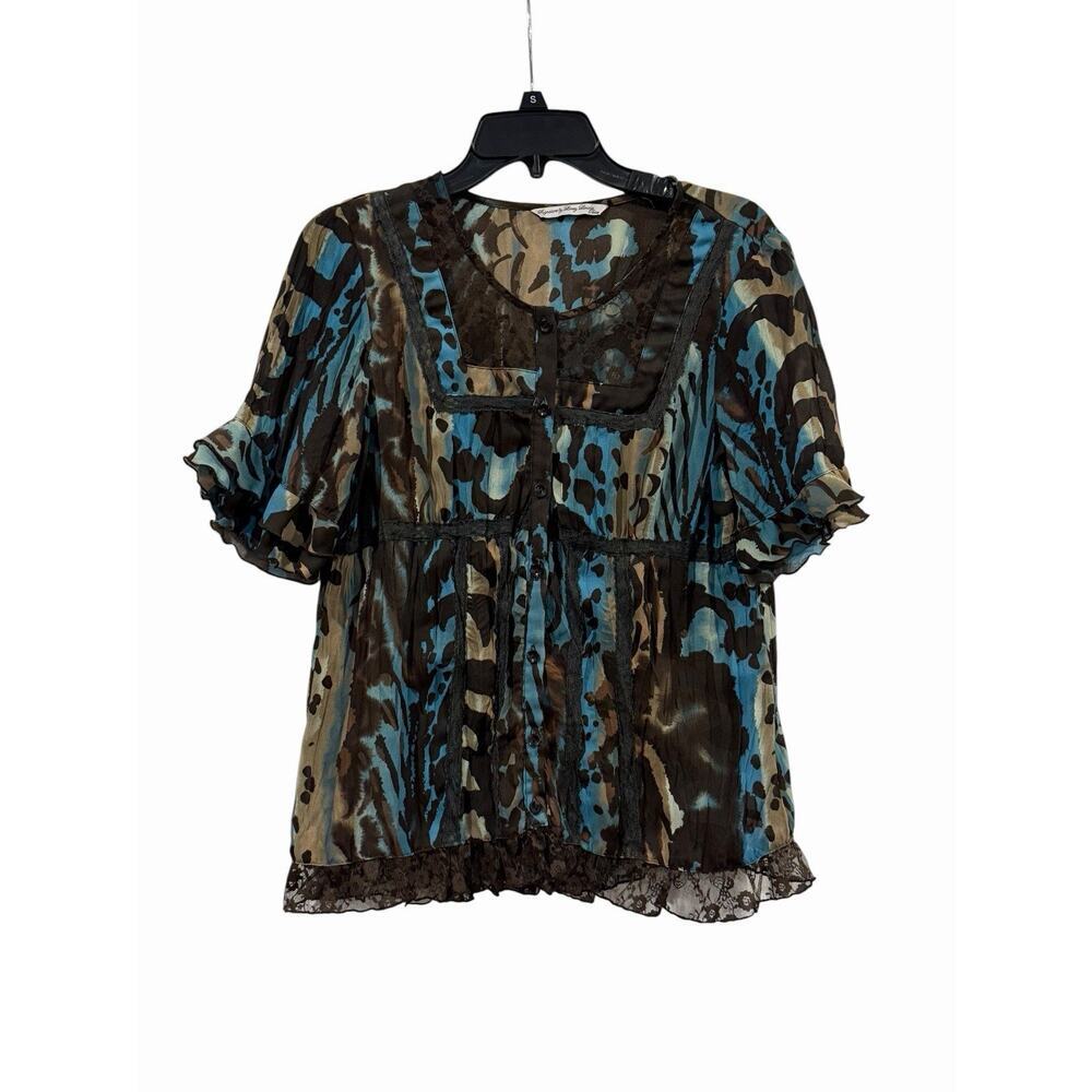 Signature By Larry Levine Women’s Babydoll Sheer Top Petite Med Leopard Lace